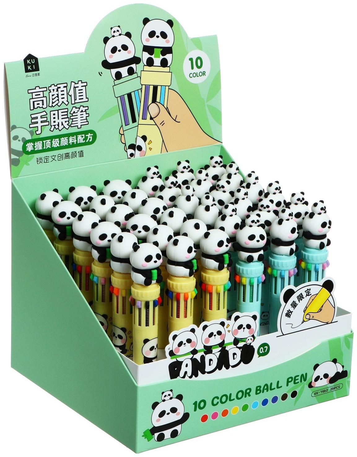 Ручка шариковая автоматическая 10-ти цветная, стержень 0,7мм, Панда МИКС