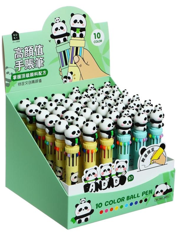Ручка шариковая автоматическая 10-ти цветная, стержень 0,7мм, Панда МИКС