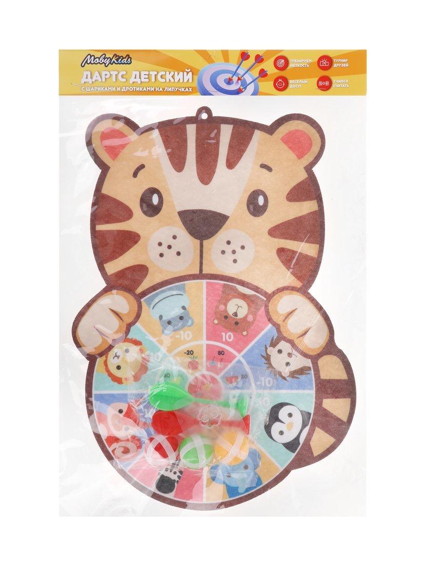 Дартс детский на липучках Moby Kids Тигрёнок. Поле 23 см., 2 дротика и 3
шарика