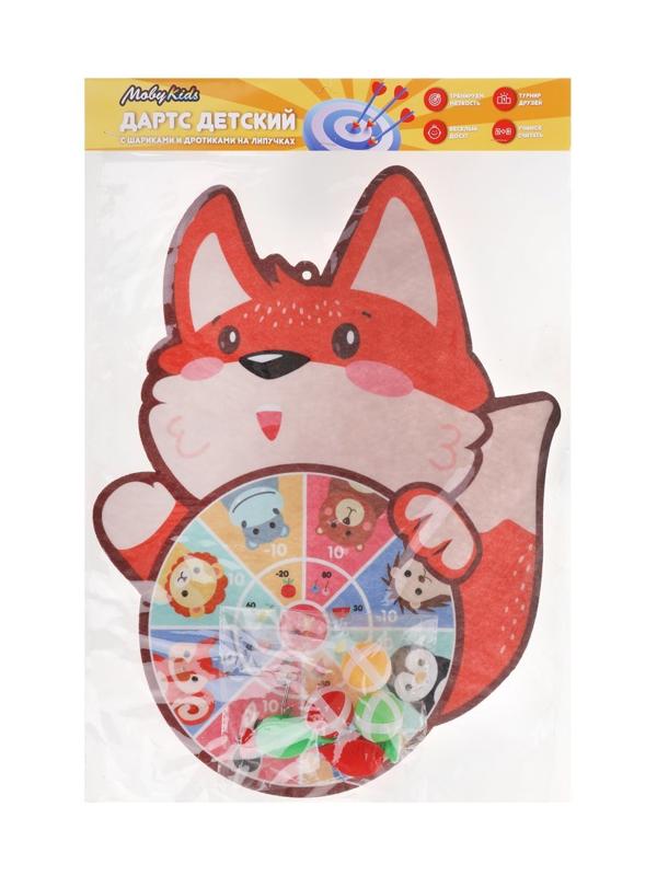 Дартс детский на липучках Moby Kids Лисичка. Поле 23 см., 2 дротика и 3 шарика