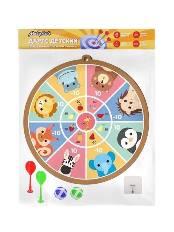 Дартс детский на липучках Moby Kids Зверята 11 дюймов (28 см.), 2 дротика и 2
шарика
