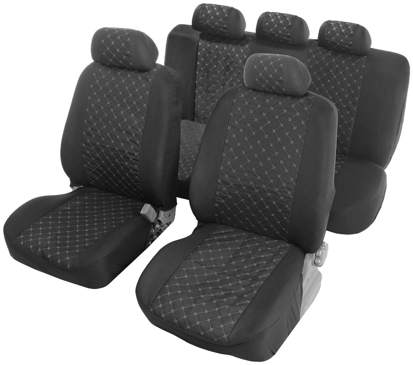 Авточехлы TORSO Premium, 11 предметов, белая строчка