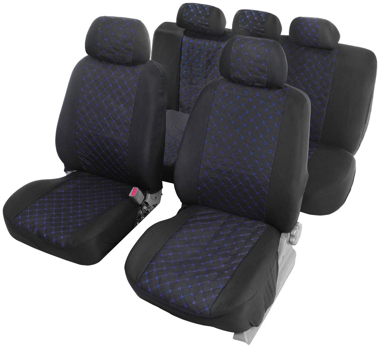 Авточехлы TORSO Premium 11 предметов, синяя строчка