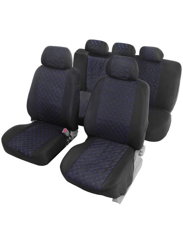 Авточехлы TORSO Premium 11 предметов, синяя строчка