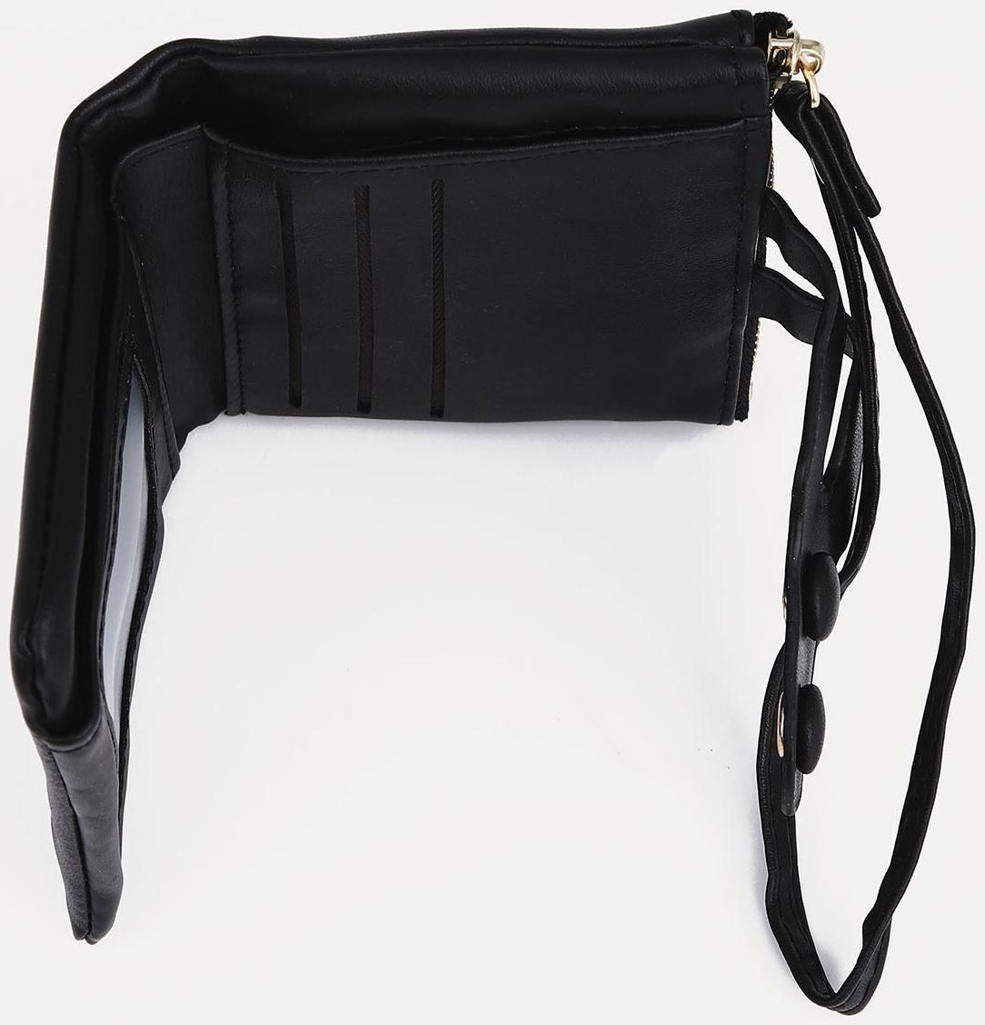 Кошелёк женский на кнопке, для карт, для монет, цвет чёрный