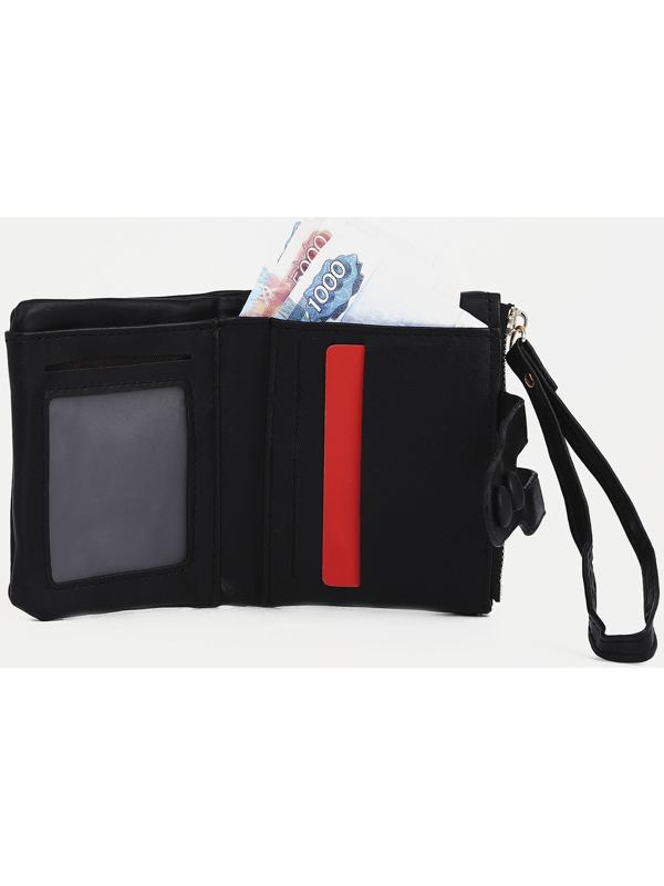 Кошелёк женский на кнопке, для карт, для монет, цвет чёрный