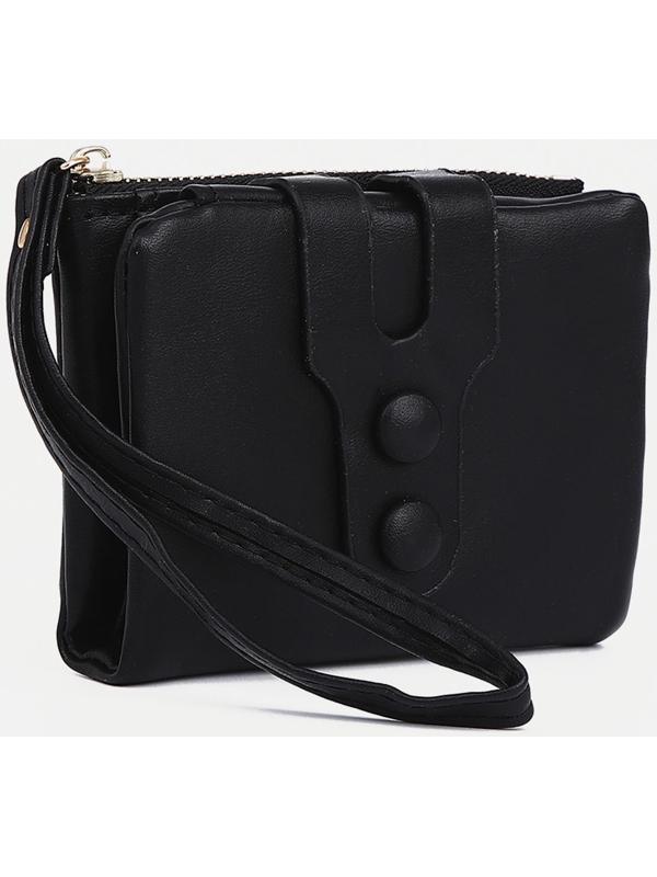 Кошелёк женский на кнопке, для карт, для монет, цвет чёрный