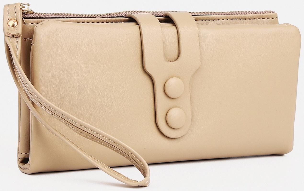 Кошелёк женский на кнопке, для карт, для монет, цвет бежевый