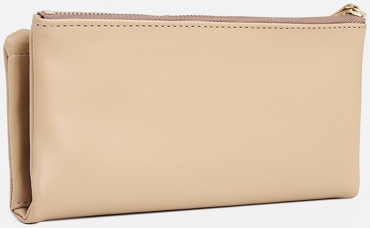 Кошелёк женский на кнопке, для карт, для монет, цвет бежевый