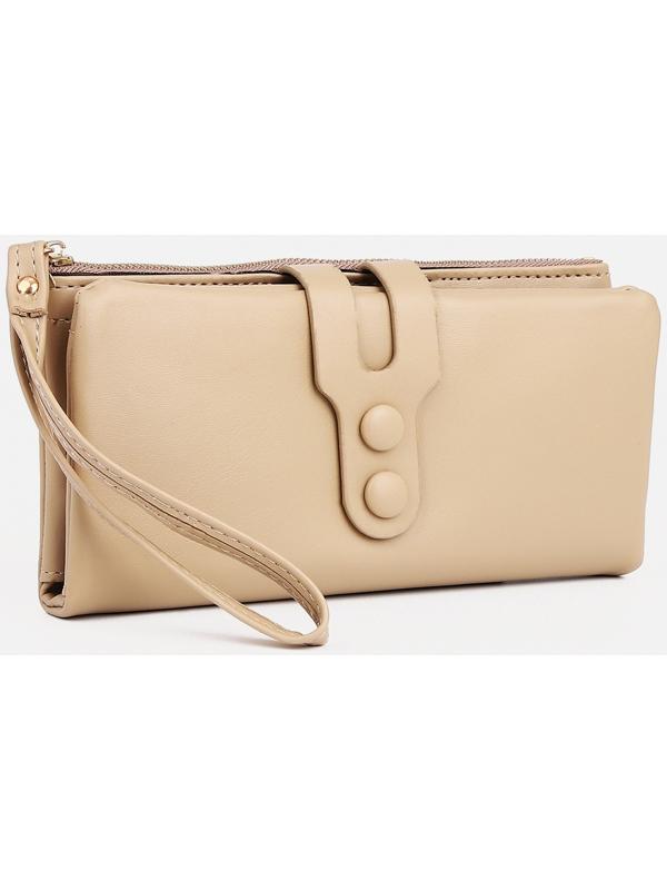 Кошелёк женский на кнопке, для карт, для монет, цвет бежевый