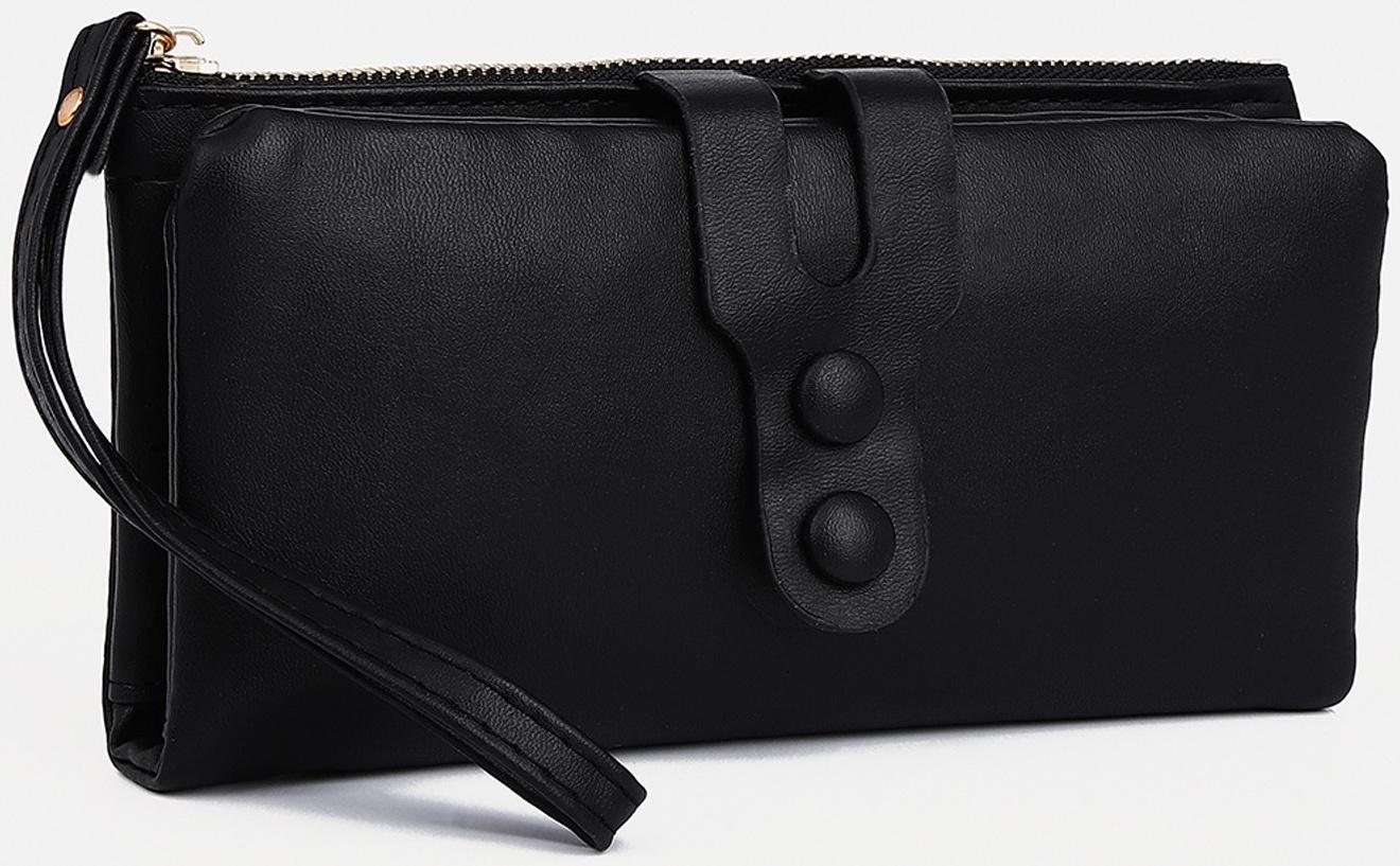 Кошелёк женский на кнопке, для карт, для монет, цвет чёрный