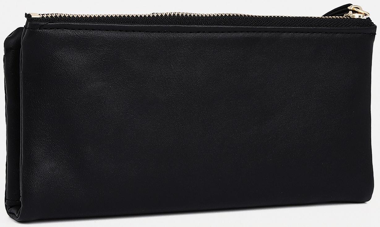 Кошелёк женский на кнопке, для карт, для монет, цвет чёрный