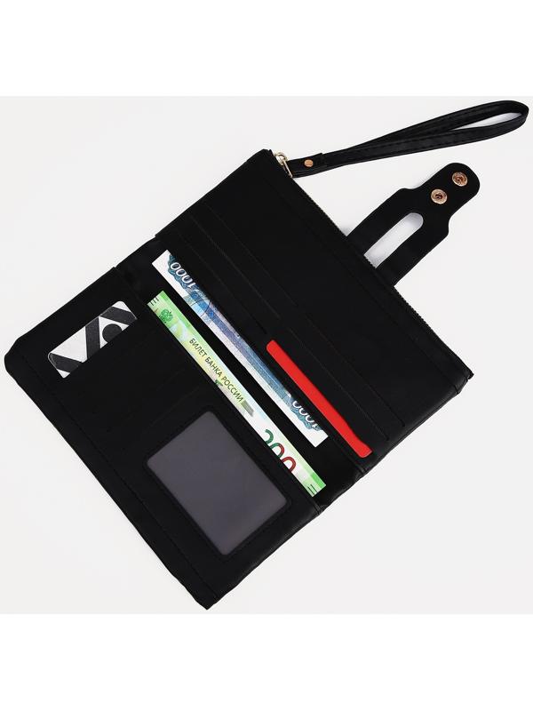 Кошелёк женский на кнопке, для карт, для монет, цвет чёрный