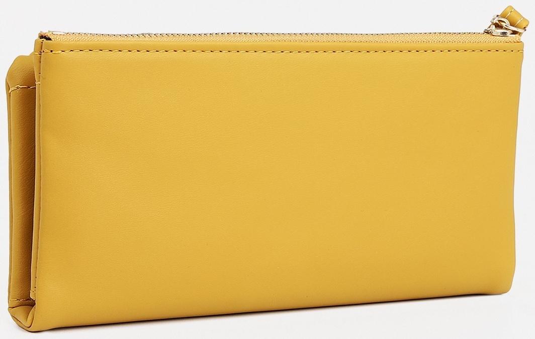 Кошелёк женский на кнопке, для карт, для монет, цвет жёлтый