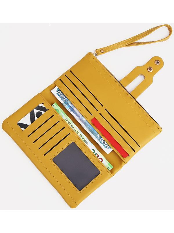 Кошелёк женский на кнопке, для карт, для монет, цвет жёлтый