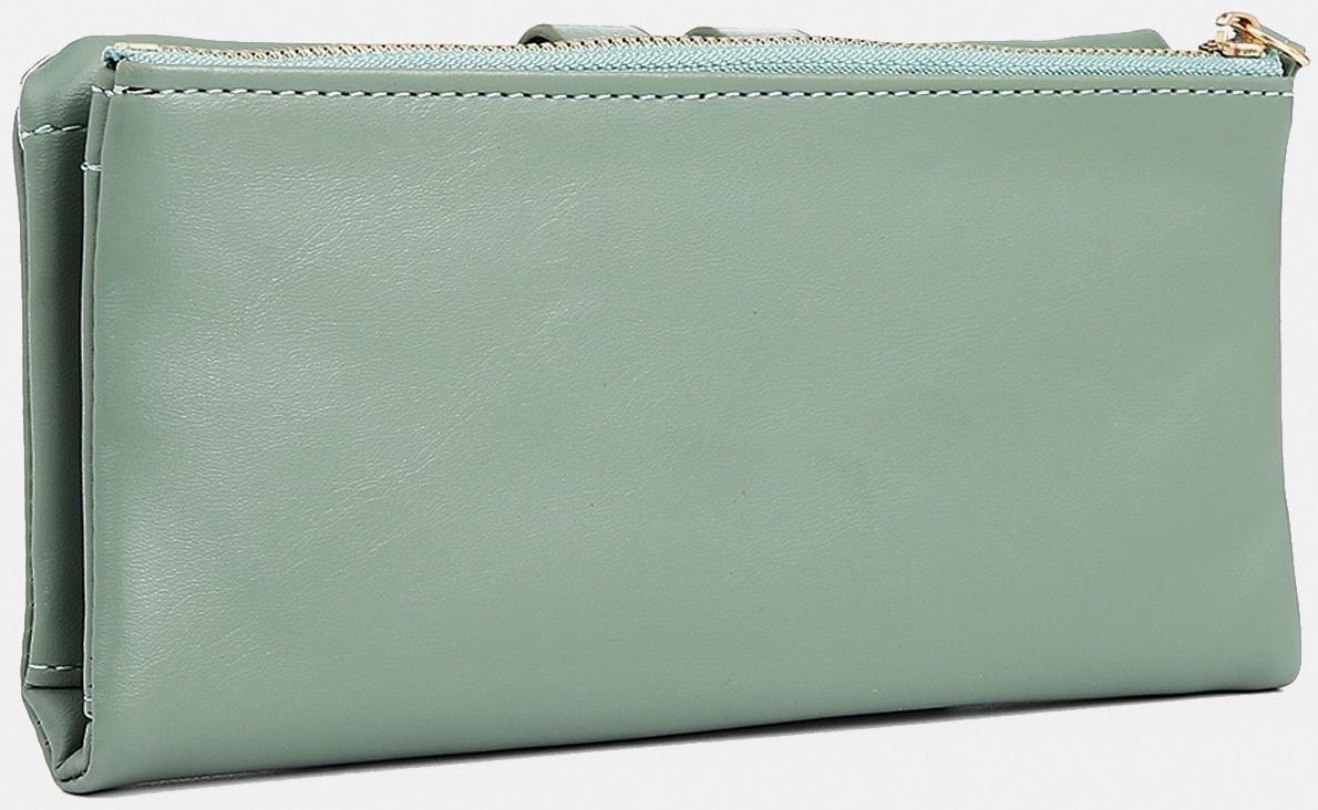 Кошелёк женский на кнопке, для карт, для монет, цвет зелёный