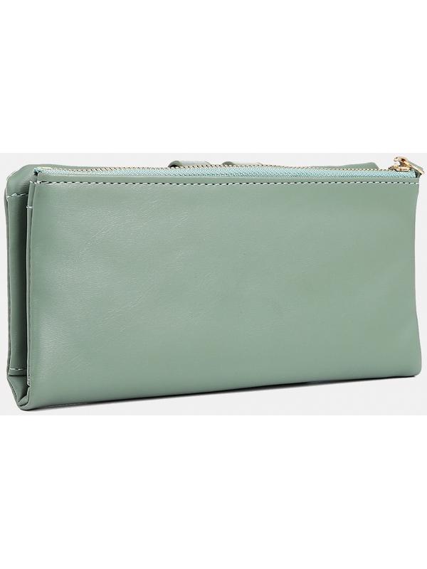 Кошелёк женский на кнопке, для карт, для монет, цвет зелёный