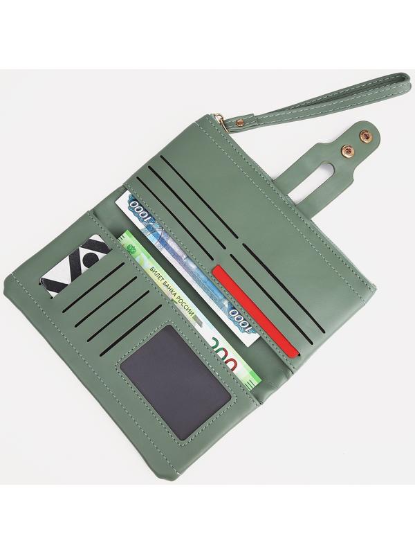 Кошелёк женский на кнопке, для карт, для монет, цвет зелёный