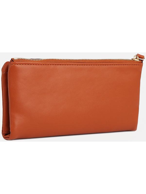 Кошелёк женский на кнопке, для карт, для монет, цвет рыжий