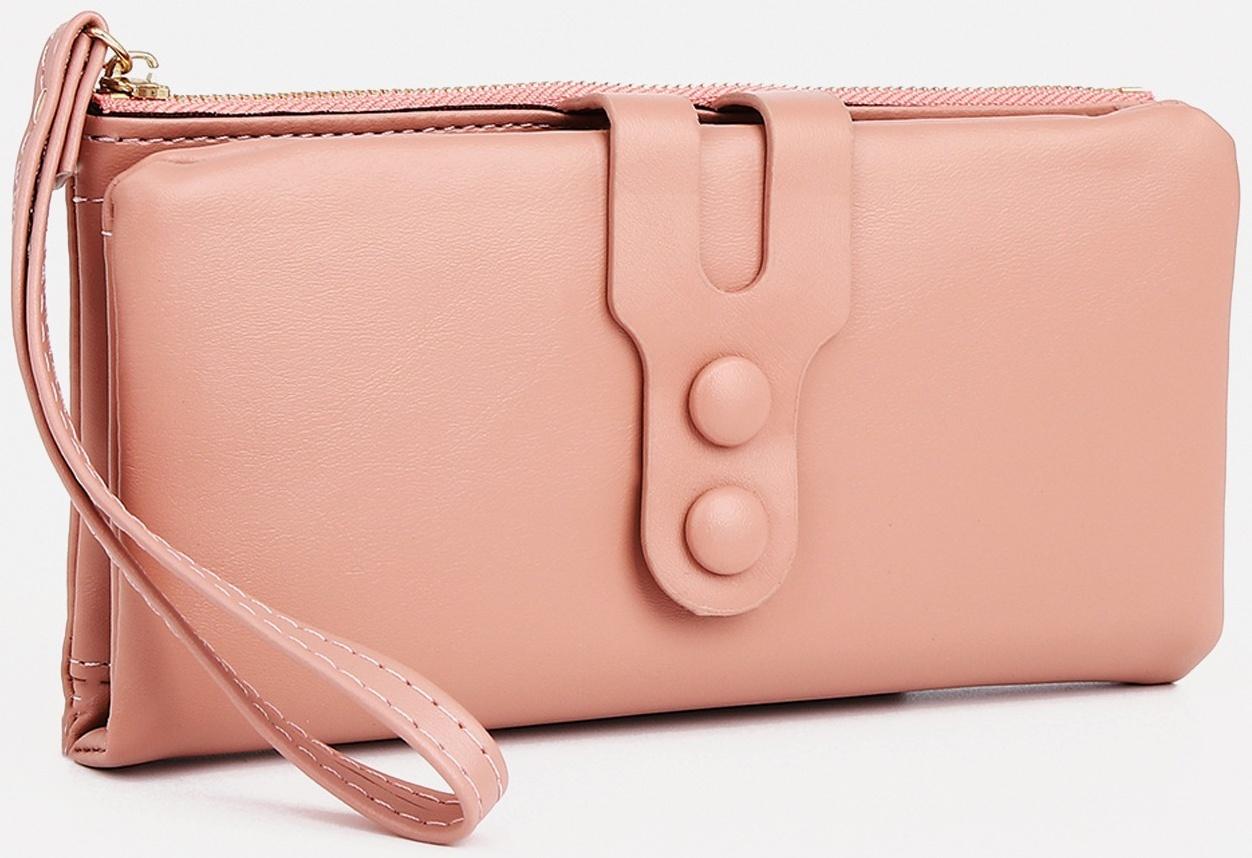 Кошелёк женский на кнопке, для карт, для монет, цвет розовый