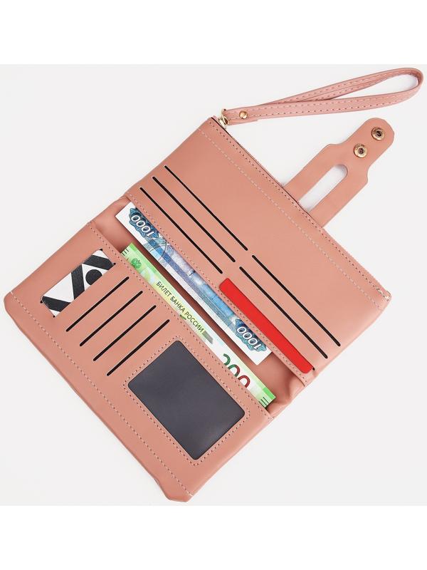 Кошелёк женский на кнопке, для карт, для монет, цвет розовый