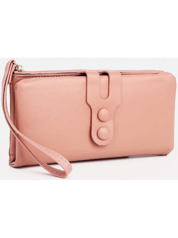 Кошелёк женский на кнопке, для карт, для монет, цвет розовый