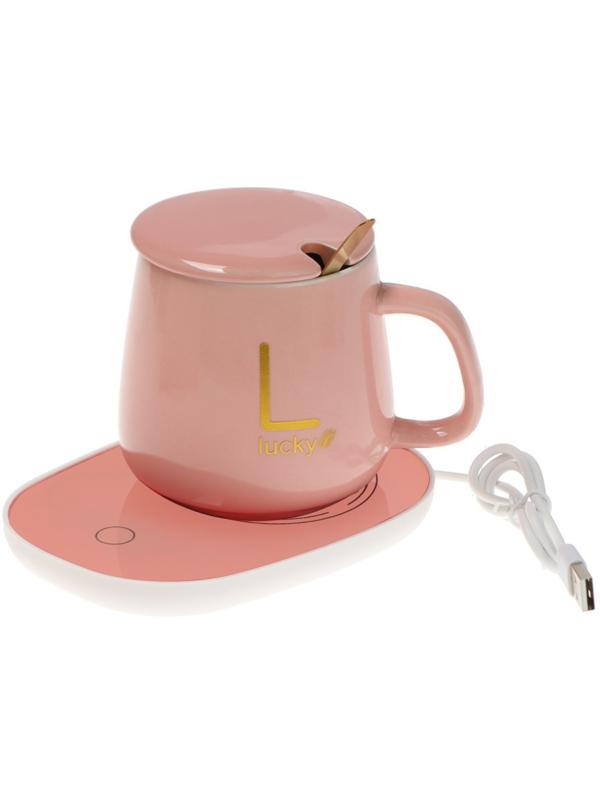 Кружка с подогревом LSK-1501, от USB, 16 Вт, розовая