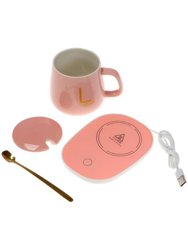 Кружка с подогревом LSK-1501, от USB, 16 Вт, розовая