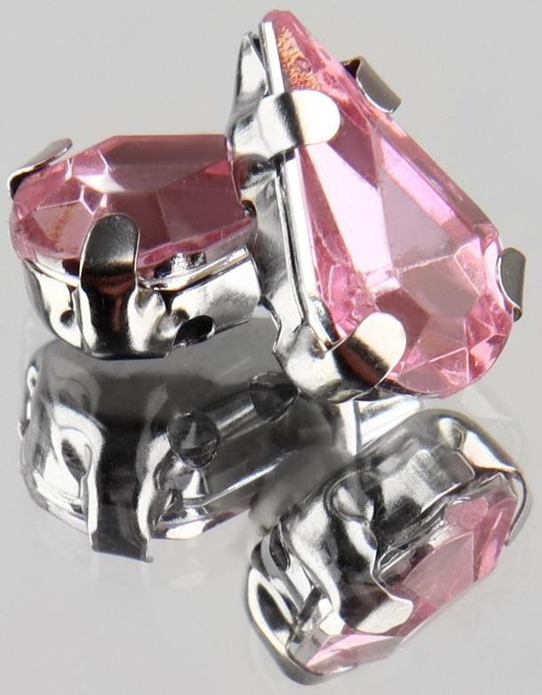 Стразы пришивные «Капля», в оправе, 6 × 10 мм, 50 шт, цвет розовый