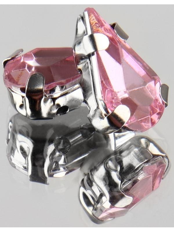 Стразы пришивные «Капля», в оправе, 6 × 10 мм, 50 шт, цвет розовый