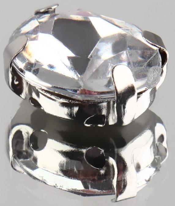 Стразы пришивные «Овал», в оправе, 8 × 10 мм, 20 шт, цвет серебряный