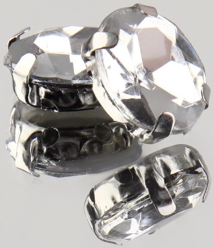 Стразы пришивные «Овал», в оправе, 8 × 10 мм, 20 шт, цвет серебряный