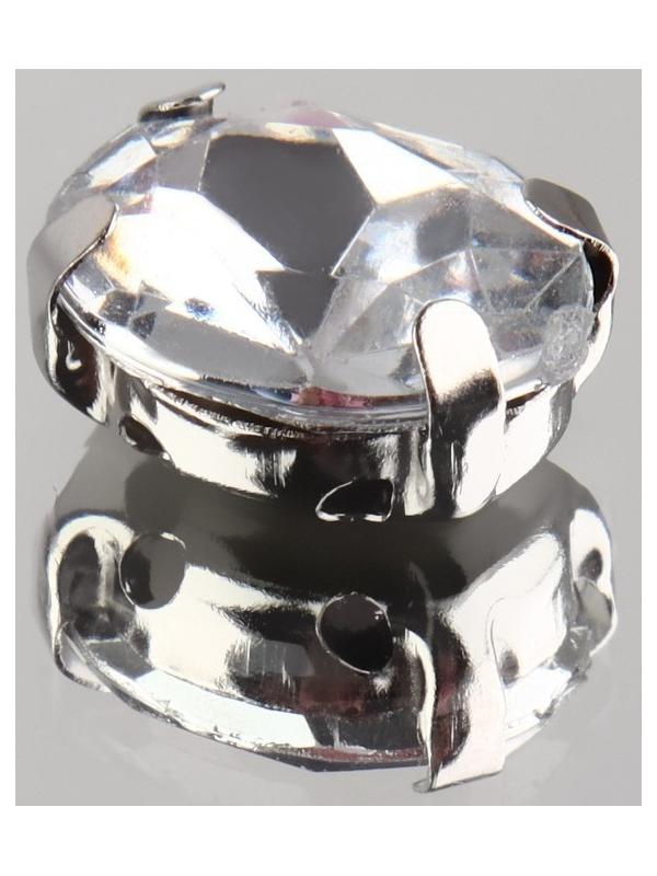 Стразы пришивные «Овал», в оправе, 8 × 10 мм, 20 шт, цвет серебряный