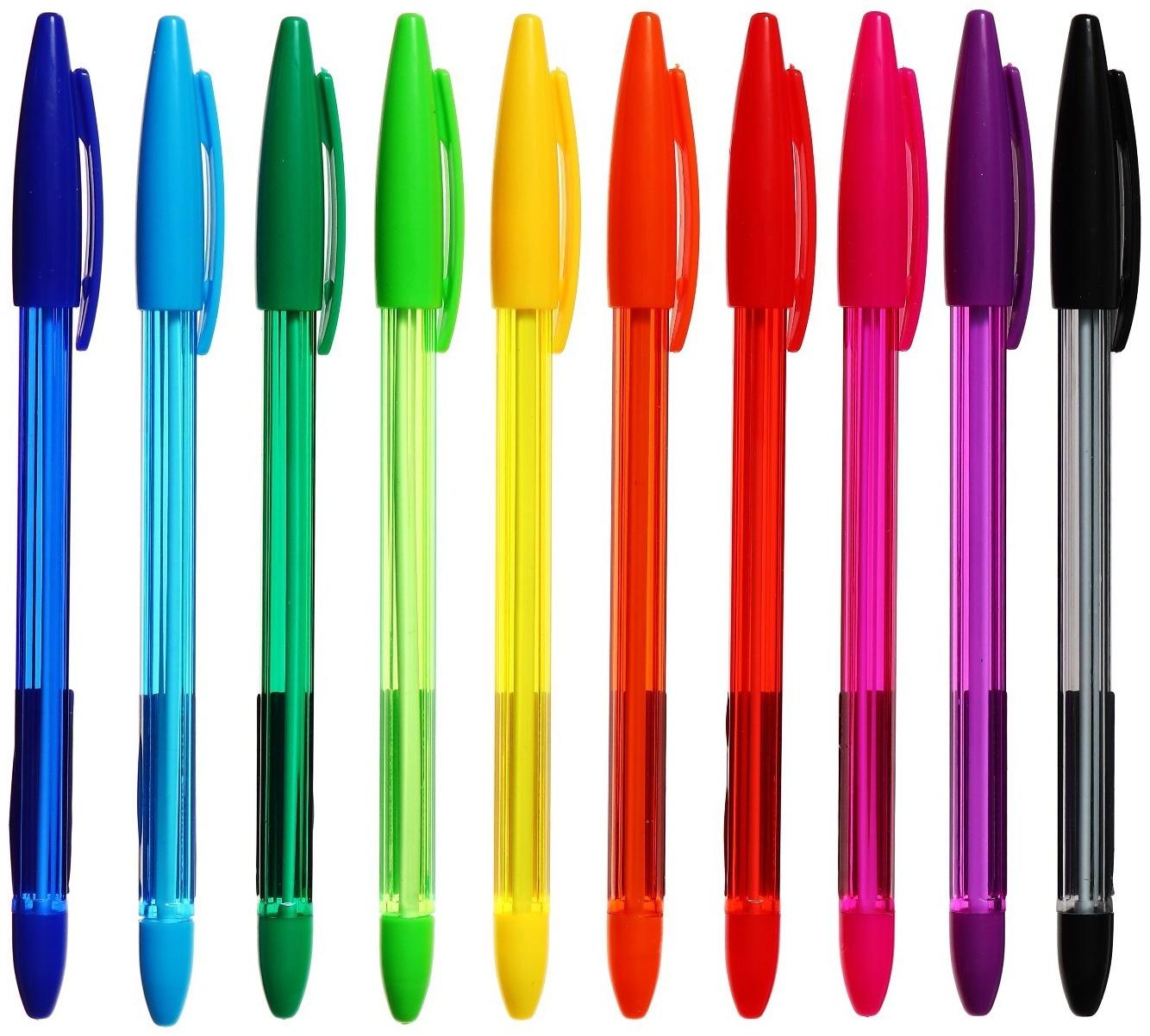 Набор шариковых ручек 10 цветов, корпус в цвет стержня, в блистере