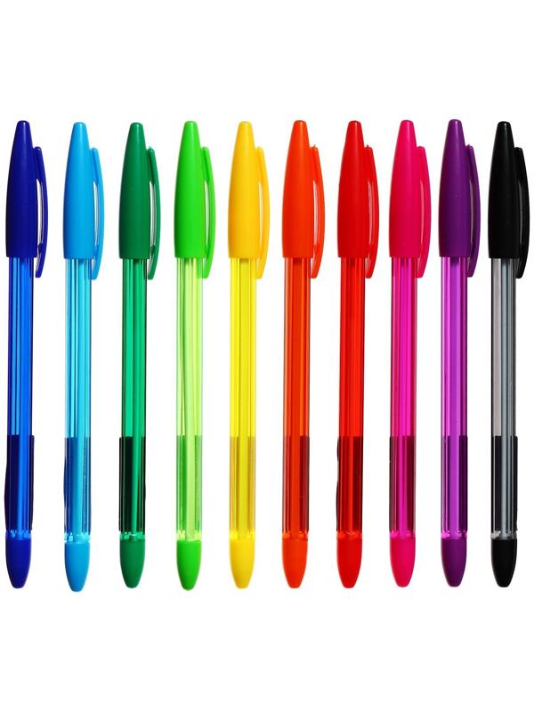Набор шариковых ручек 10 цветов, корпус в цвет стержня, в блистере