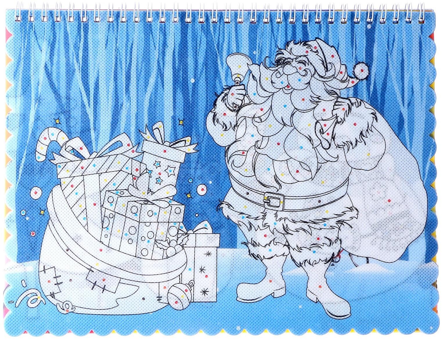 Книжка-раскраска многоразовая «Новый год» фломастеры 12 цв., 3D очки, бутылочка для воды