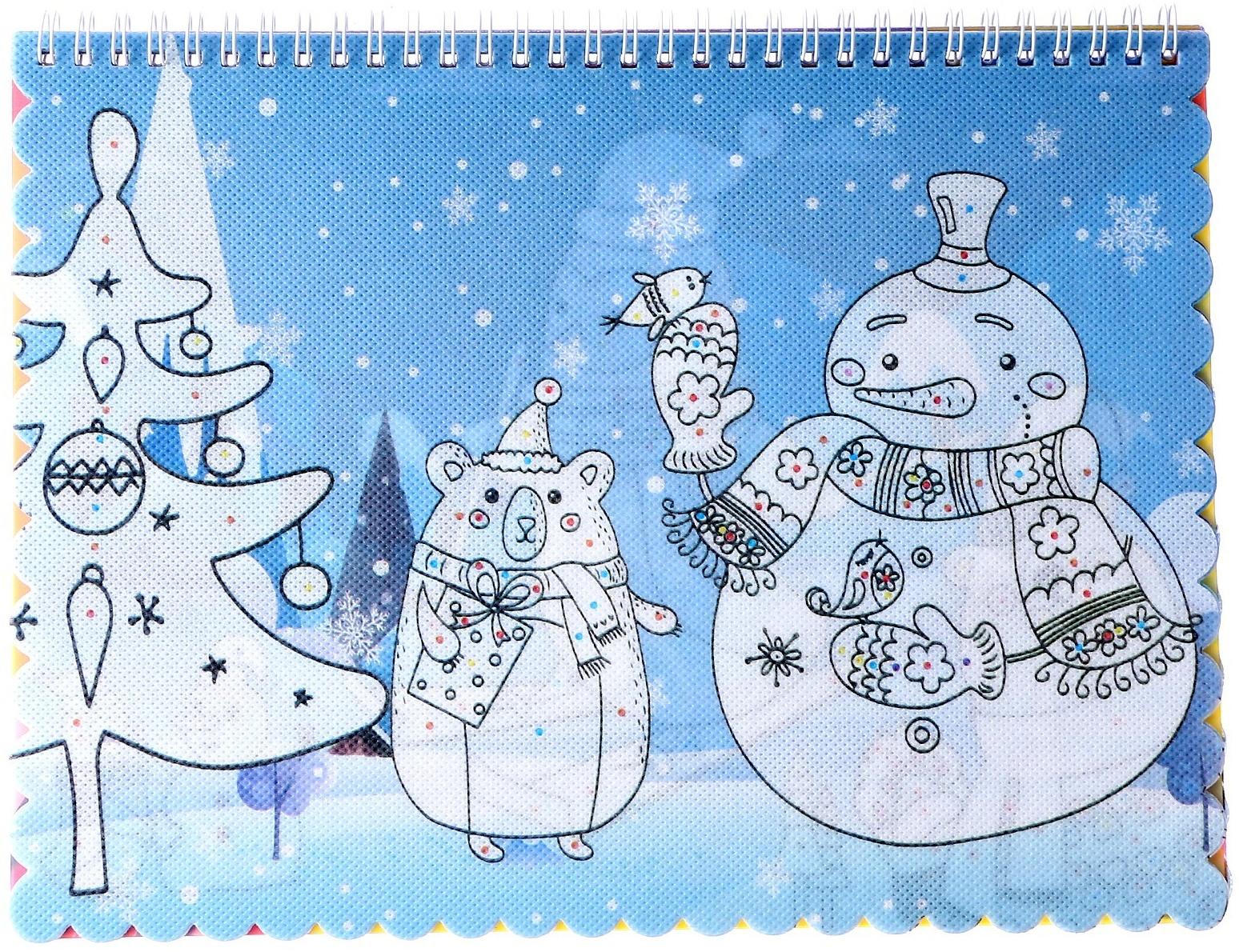 Книжка-раскраска многоразовая «Новый год» фломастеры 12 цв., 3D очки, бутылочка для воды