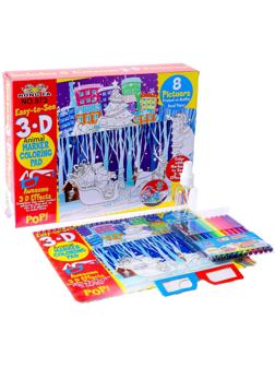 Книжка-раскраска многоразовая «Новый год» фломастеры 12 цв., 3D очки, бутылочка для воды