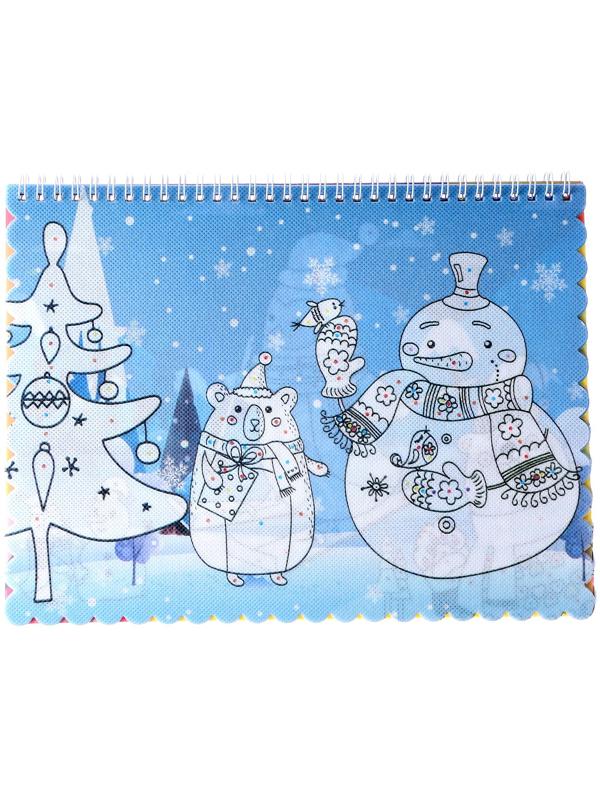 Книжка-раскраска многоразовая «Новый год» фломастеры 12 цв., 3D очки, бутылочка для воды