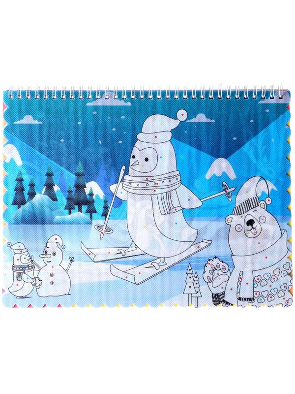 Книжка-раскраска многоразовая «Новый год» фломастеры 12 цв., 3D очки, бутылочка для воды