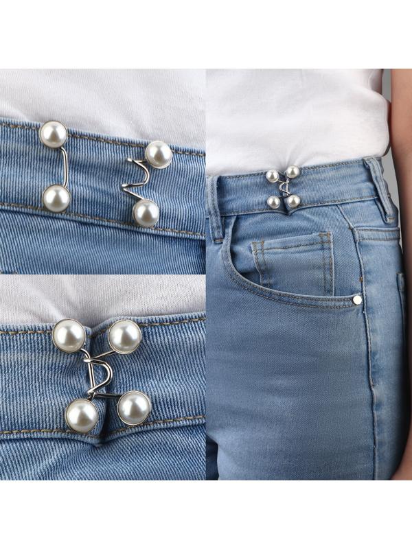 Крючок для сужения пояса, с жемчужинами, 1 шт = 10 частей, 5 × 5 см, цвет серебряный