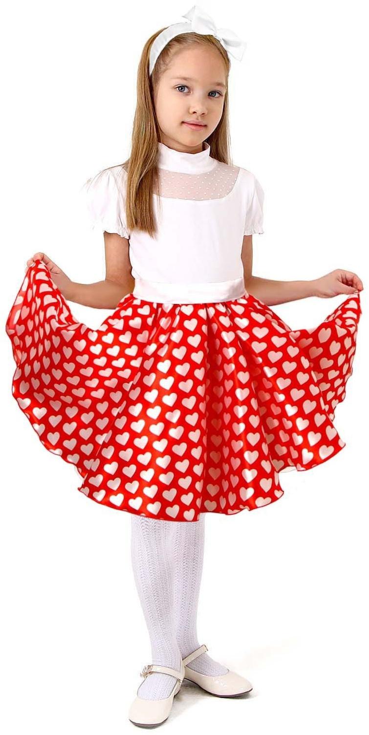Карнавальный набор «Стиляги 3», юбка красная с белыми сердцами, пояс, повязка, рост 98-104 см