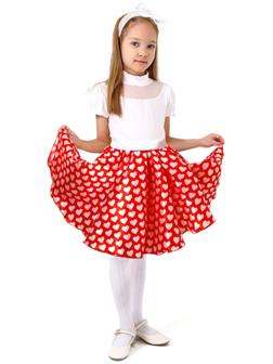 Карнавальный набор «Стиляги 3», юбка красная с белыми сердцами, пояс, повязка, рост 98-104 см