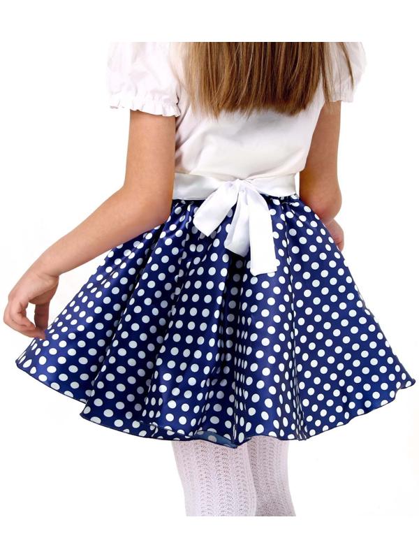 Карнавальный набор «Стиляги 5», юбка синяя в белый горох, пояс, повязка, рост 110-116 см