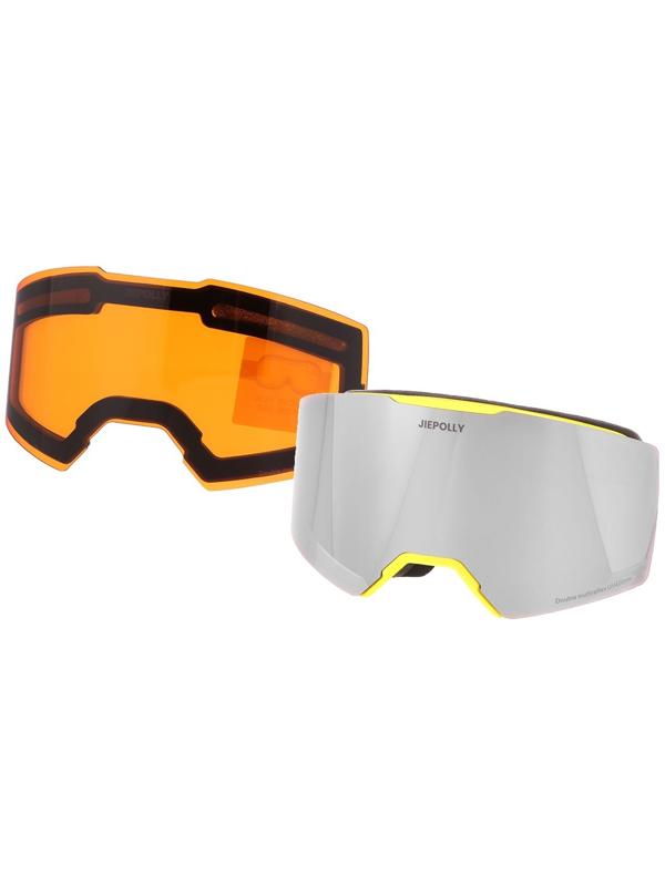 Очки-маска Premium, для мото, съемное двухслойное стекло, два стекла оранжевый, серый