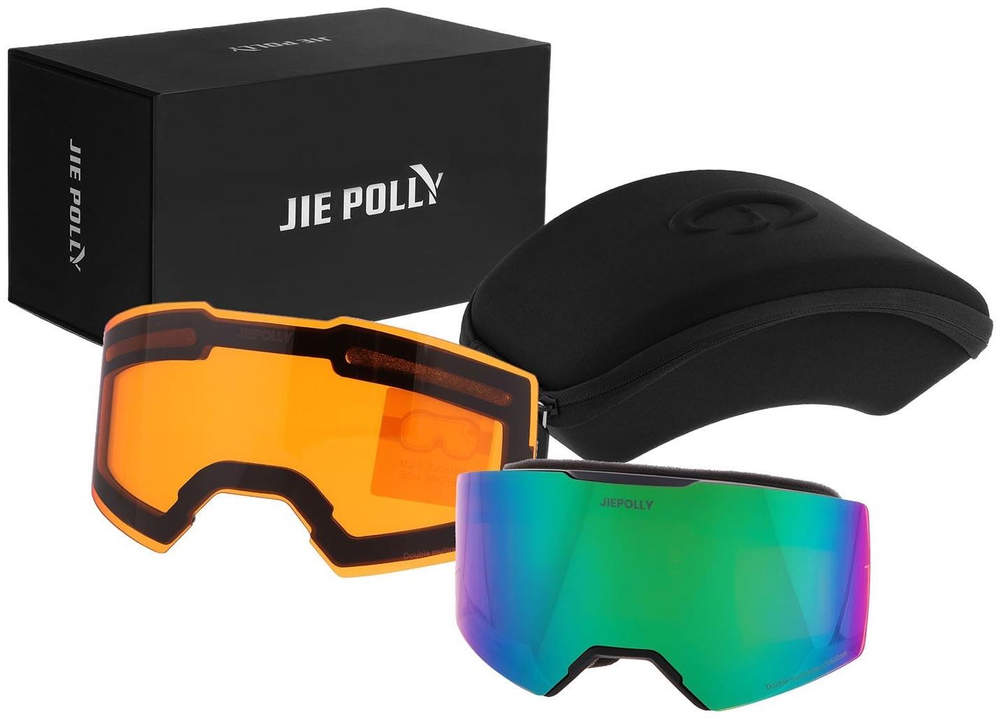 Очки-маска Premium, для мото, съемное двухслойное стекло, два цвета оранжевый, зеленый