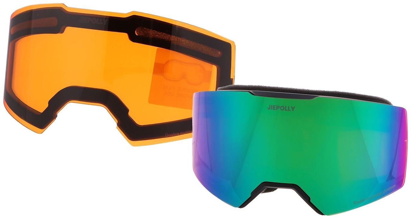 Очки-маска Premium, для мото, съемное двухслойное стекло, два цвета оранжевый, зеленый