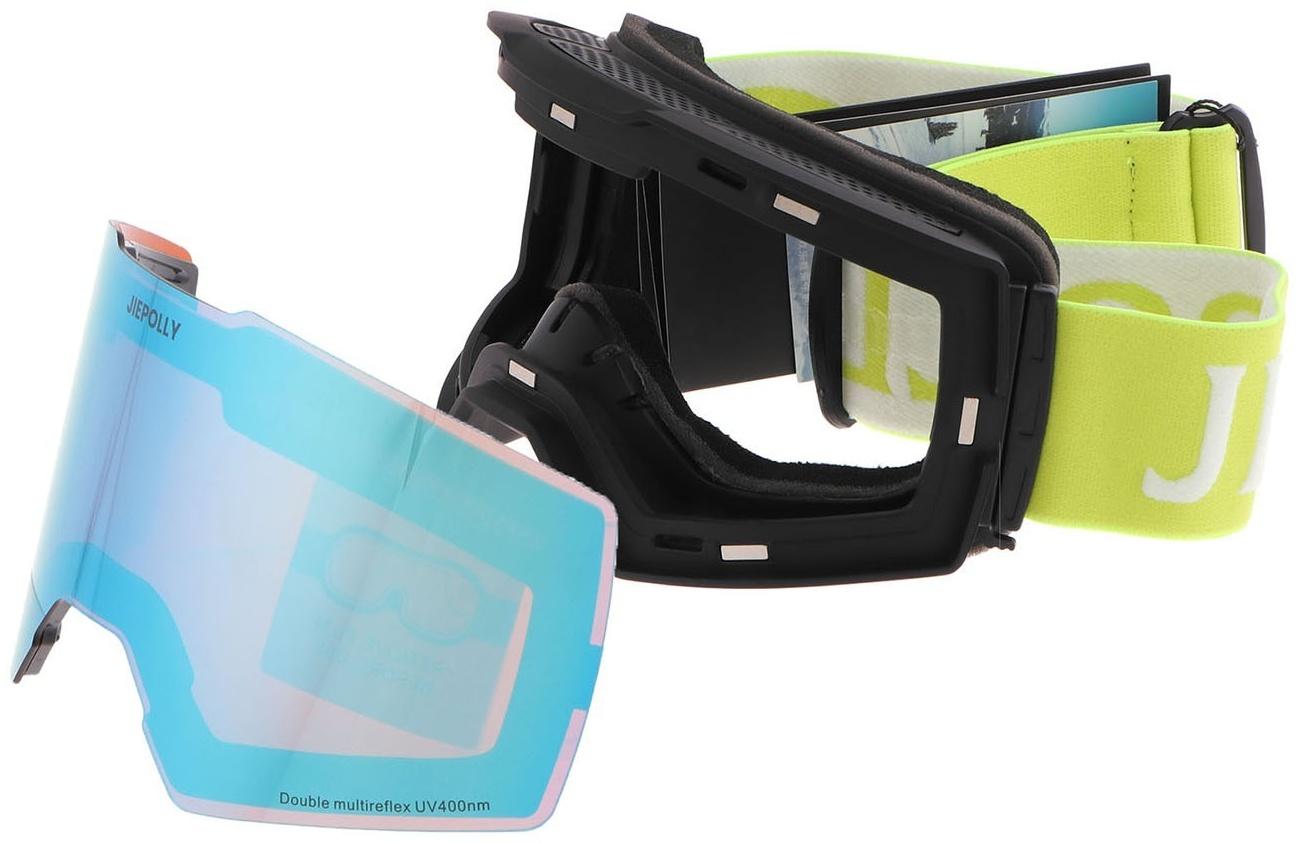 Очки-маска Premium, для мото, съемное двухслойное стекло, два цвета оранжевый, синий