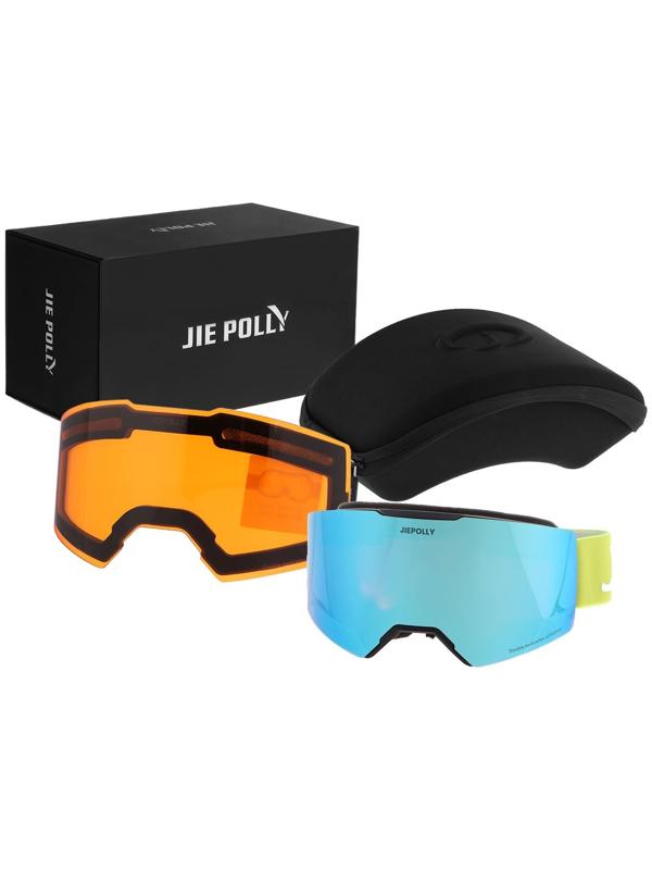 Очки-маска Premium, для мото, съемное двухслойное стекло, два цвета оранжевый, синий