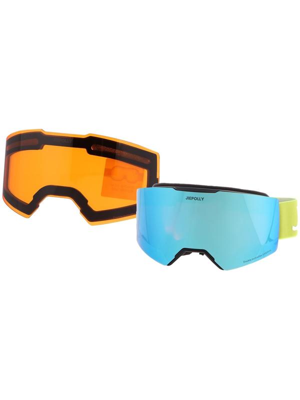 Очки-маска Premium, для мото, съемное двухслойное стекло, два цвета оранжевый, синий